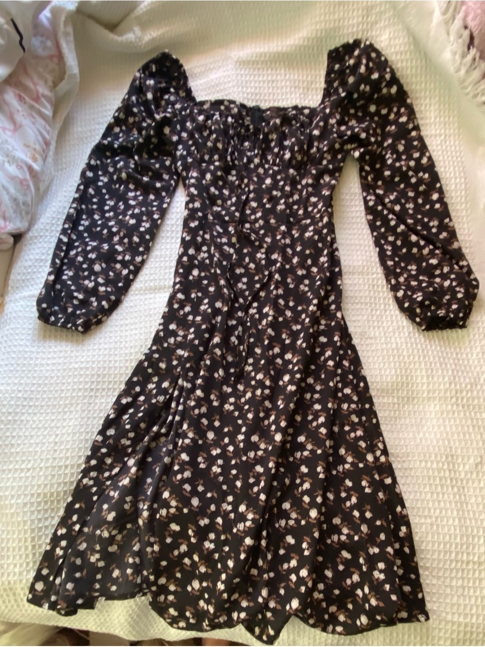 Black Floral Long Sleeve Midi Dress